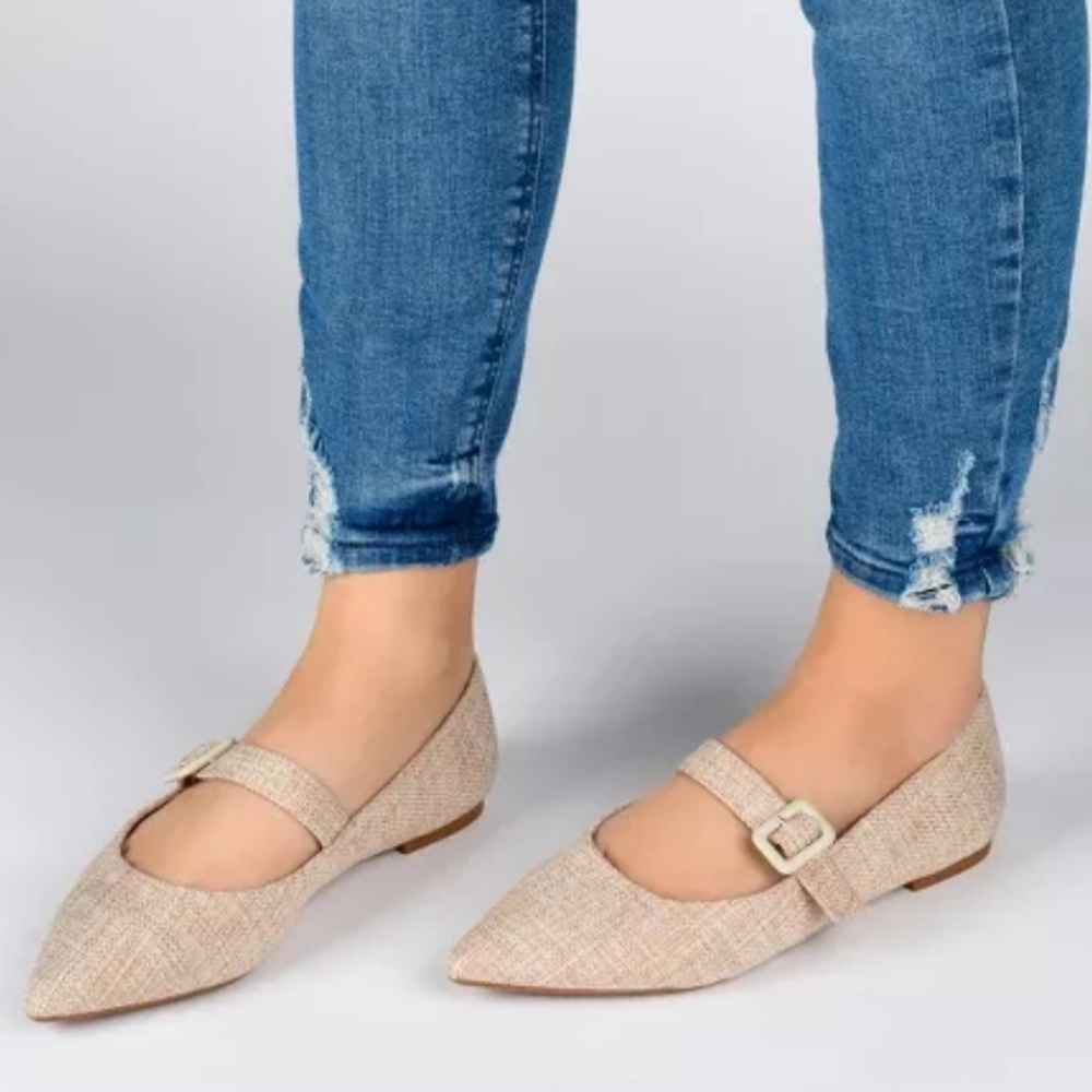 Journee Collection Beige Tweed Mary Jane Flats - Picture 12 of 14